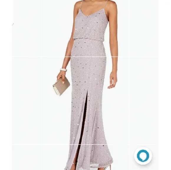 Adrianna Papell Lilac Gray Sequin Beaded long Dress - Picture 1 of 14